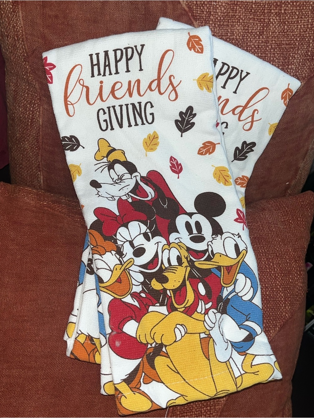Disney 'Happy Friends Giving' Character Holiday Decor Towels Set of 2 NEW NWOT